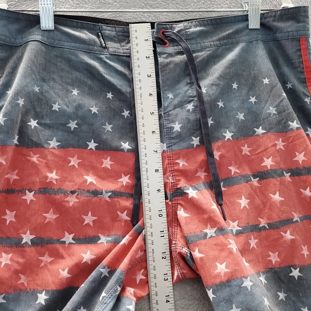 Oneill Men Swimwear 34 Gray Stars AOP Red Stripe Board Pockets 8